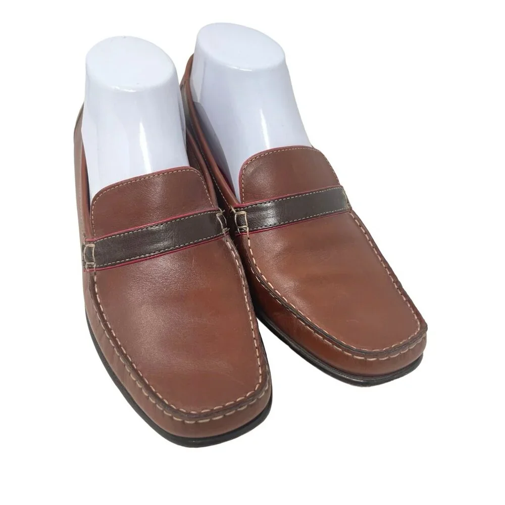 Cole Haan  Womens‎ Shardae Moc Loafer Nutmeg Brown Red Accent Size 9B